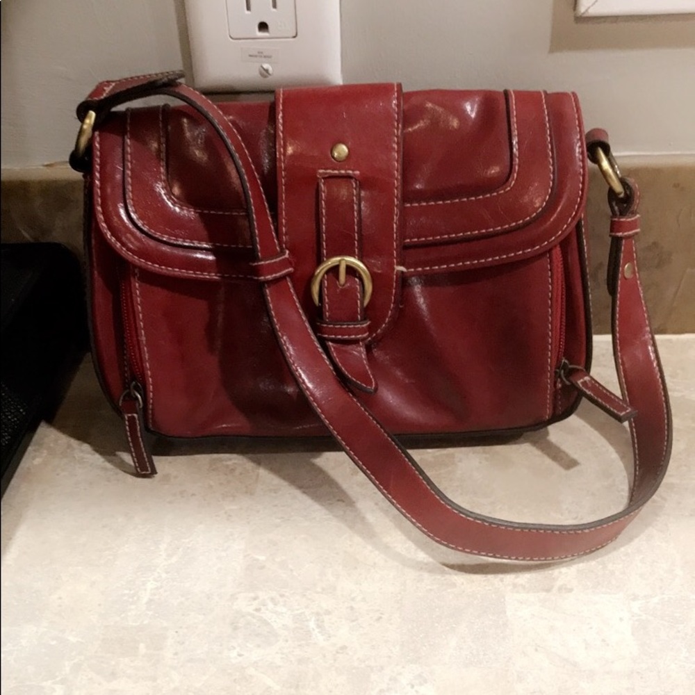 Red faux leather shoulder bag